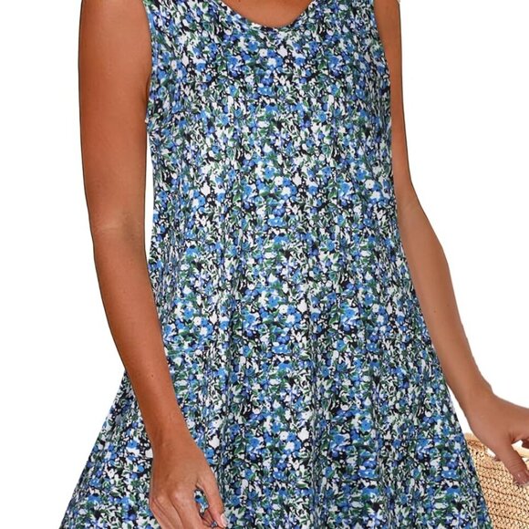 Womens Summer Cotton Blend Dress V Neck Sleeveless Pockets Beach Casual - Picture 1 of 7